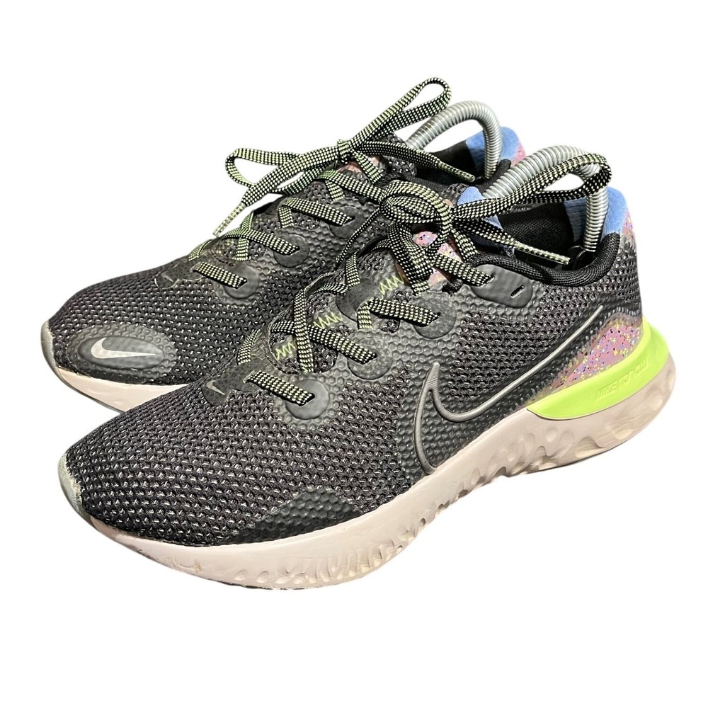 Nike Renew Run Women Size 9 Black Volt Purple Speckled Running‎ Shoes CT3515-001
